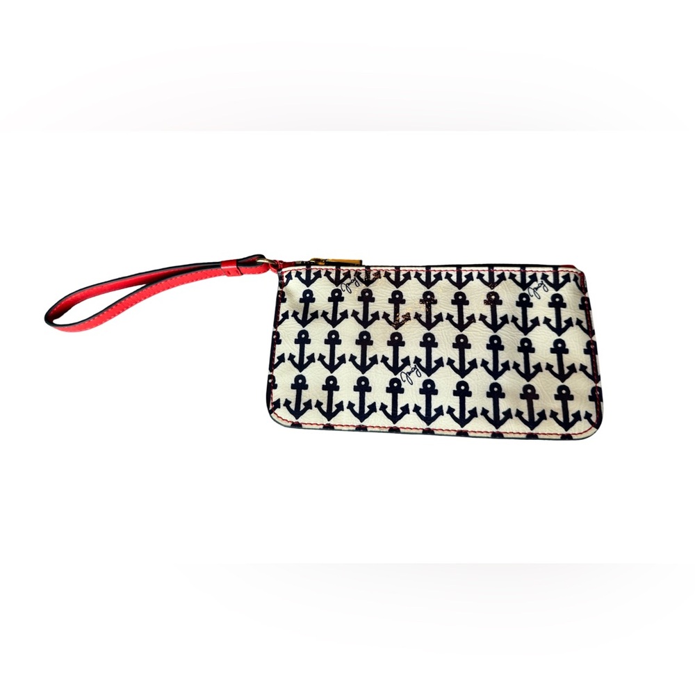 Juicy Couture Wristlet Nautical Red White Blue Anchors 8” X 4” Red Strap